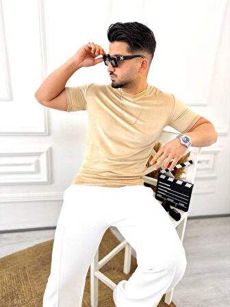  T-shirt Slim Fit Tişört Dar Kesim Kadife Tişört