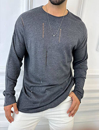 T-Shirt Örme Natural Pamuk Tshirt Yırtık Detaylı Lazer Kesim Triko Tişört Sweatshirt