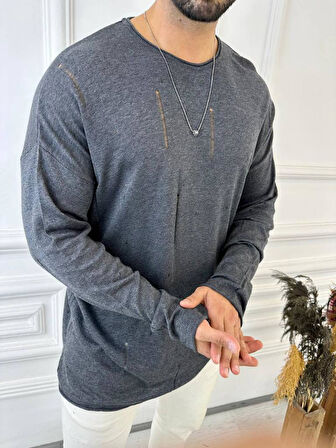 T-Shirt Örme Natural Pamuk Tshirt Yırtık Detaylı Lazer Kesim Triko Tişört Sweatshirt