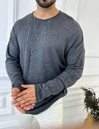 T-Shirt Örme Natural Pamuk Tshirt Yırtık Detaylı Lazer Kesim Triko Tişört Sweatshirt