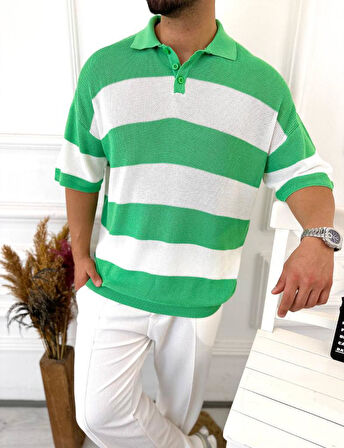 Tişört Örme Triko Tişört Nefes Alabilen Terletmez Oversize Tshirt Polo Yaka Salaş T-Shirt
