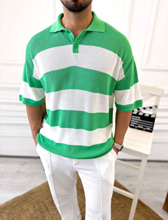 Tişört Örme Triko Tişört Nefes Alabilen Terletmez Oversize Tshirt Polo Yaka Salaş T-Shirt