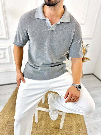 Tişört Terletmez Pamuklu T-Shirt Yumuşak Dokulu Oversize Tshirt Polo Yaka Rahat Kesim Triko Tişört