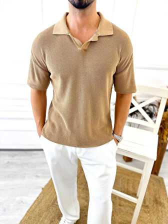 Tişört Terletmez Pamuklu T-Shirt Yumuşak Dokulu Oversize Tshirt Polo Yaka Rahat Kesim Triko Tişört