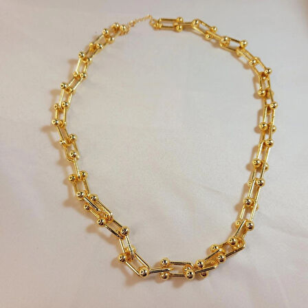 Crystal Atelier Kadın Gold Kaplama Lüx Model Kalın Zincir Kolye, Altın Kaplama Toplu Zincir Tiffany Blanca Kolye