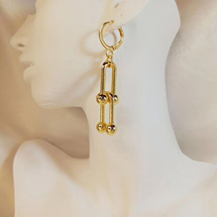 Crystal Atelier Kadın Gold Kaplama Toplu Kalın Zincir Tiffany Blanca Küpe, İkili Gold Küpe (Altın Kaplama Kısa İkili Tiffany Blanca Gold Küpe), Altın Kaplama İkili Tiffany Blanca Küpe, Bijuteri Küpe