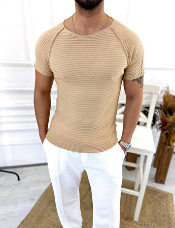 Tişört Örme Triko Tişört Nefes Alabilen Terletmez Slim Fit Dar Kesim T-Shirt