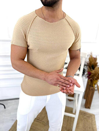 Tişört Örme Triko Tişört Nefes Alabilen Terletmez Slim Fit Dar Kesim T-Shirt