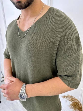 Tişört Örme Triko Tişört Nefes Alabilen Terletmez Oversize Bol Kesim Salaş T-Shirt