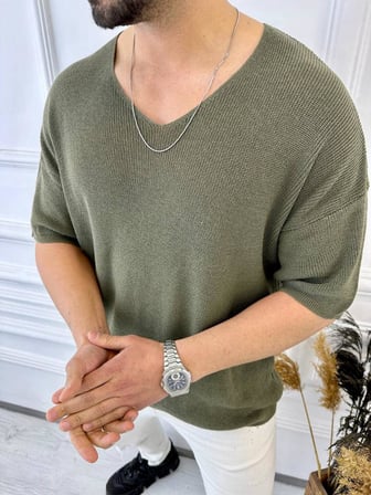 Tişört Örme Triko Tişört Nefes Alabilen Terletmez Oversize Bol Kesim Salaş T-Shirt