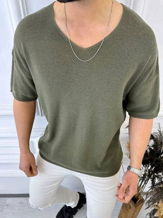 Tişört Örme Triko Tişört Nefes Alabilen Terletmez Oversize Bol Kesim Salaş T-Shirt