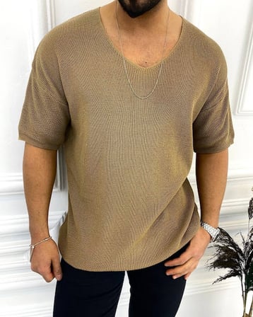 Tişört Örme Triko Tişört Nefes Alabilen Terletmez Oversize Bol Kesim Salaş T-Shirt