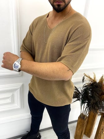 Tişört Örme Triko Tişört Nefes Alabilen Terletmez Oversize Bol Kesim Salaş T-Shirt