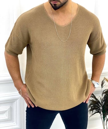 Tişört Örme Triko Tişört Nefes Alabilen Terletmez Oversize Bol Kesim Salaş T-Shirt