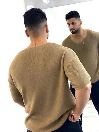 Tişört Örme Triko Tişört Nefes Alabilen Terletmez Oversize Bol Kesim Salaş T-Shirt