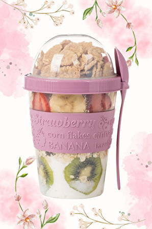 1 Adet Take N Go Kaşıklı Hazneli Meyveli Yoğurt Kabı Piknik Iş Atıştırmalık Müsli Granola Süt Bardak