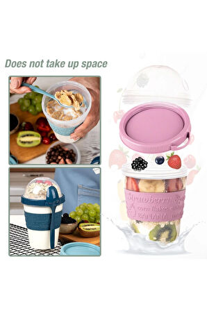 2 Adet Take N Go Kaşıklı Hazneli Meyveli Yoğurt Kabı Piknik Iş Atıştırmalık Müsli Granola Süt Bardak