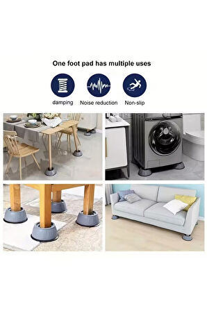 Çamaşır Makinesi Titreşim Önleyici Kaydırmaz Vantuzlu Ayak Stoper 4 Adet Kanepe Yatak Masa Yükseltme