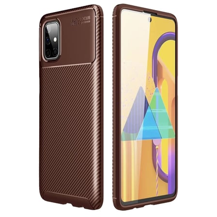 Newface Samsung Galaxy M51 Kılıf Auto Focus Karbon Kapak - Kahverengi