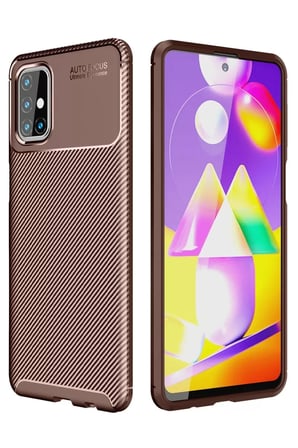 Newface Samsung Galaxy M31S Kılıf Auto Focus Karbon Kapak - Kahverengi