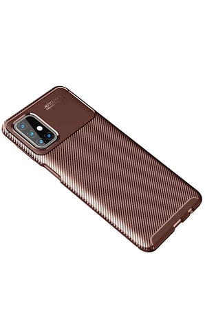 Newface Samsung Galaxy M31S Kılıf Auto Focus Karbon Kapak - Kahverengi