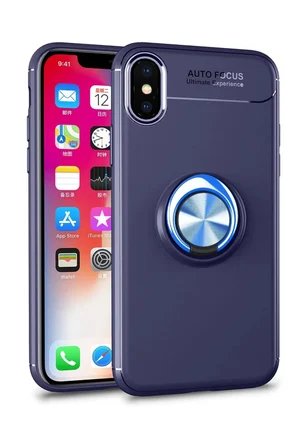 Newface Apple iPhone XS Max Kılıf Range Yüzüklü Silikon - Mavi