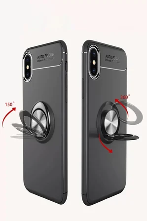 Newface Apple iPhone XS Max Kılıf Range Yüzüklü Silikon - Mavi