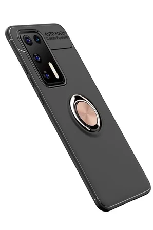 Newface Huawei P40 Kılıf Range Yüzüklü Silikon - Siyah-Gold
