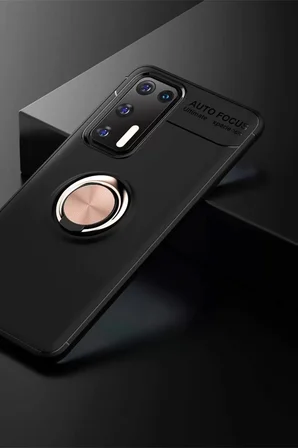 Newface Huawei P40 Kılıf Range Yüzüklü Silikon - Siyah-Gold