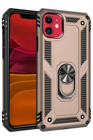Newface Apple iPhone 11 Kılıf Sofya Yüzüklü Silikon Kapak - Gold