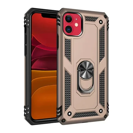 Newface Apple iPhone 11 Kılıf Sofya Yüzüklü Silikon Kapak - Gold