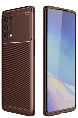 Newface Oppo Reno 5 Pro Kılıf Auto Focus Karbon Kapak - Kahverengi