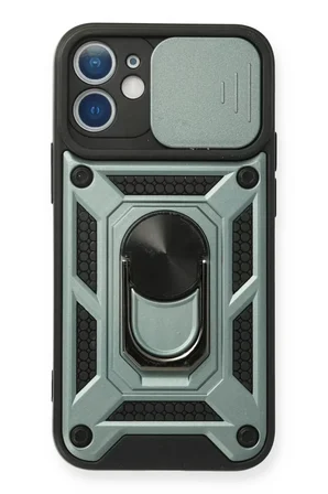 Newface Apple iPhone 12 Kılıf Pars Lens Yüzüklü Silikon - Yeşil