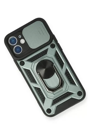 Newface Apple iPhone 12 Kılıf Pars Lens Yüzüklü Silikon - Yeşil