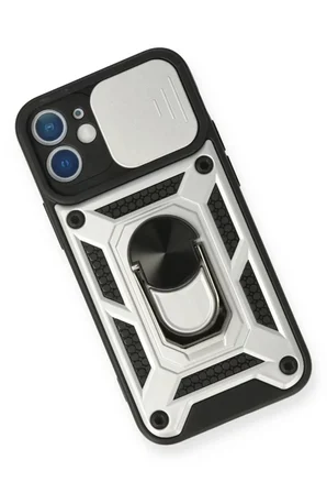 Newface Apple iPhone 12 Mini Kılıf Pars Lens Yüzüklü Silikon - Gümüş