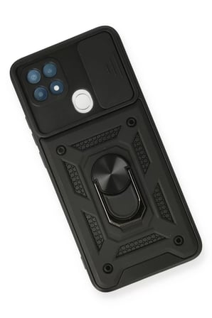 Newface Oppo A15 Kılıf Pars Lens Yüzüklü Silikon - Siyah