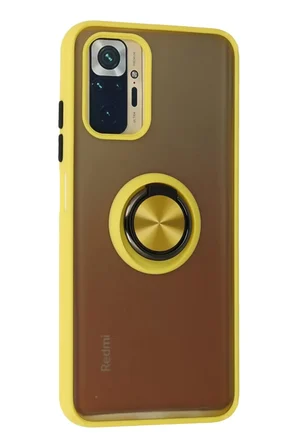 Newface Xiaomi Redmi Note 10 Kılıf Montreal Yüzüklü Silikon Kapak - Sarı