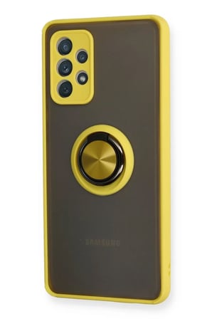 Newface Samsung Galaxy A72 Kılıf Montreal Yüzüklü Silikon Kapak - Sarı