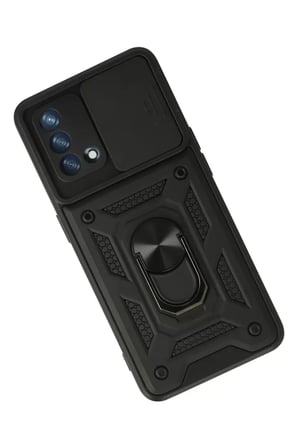 Newface Oppo A74 4G Kılıf Pars Lens Yüzüklü Silikon - Siyah