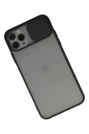 Newface Apple iPhone 11 Pro Max Kılıf Palm Buzlu Kamera Sürgülü Silikon - Siyah