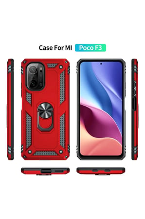 Newface Xiaomi Poco F3 Kılıf Sofya Yüzüklü Silikon Kapak - Kırmızı