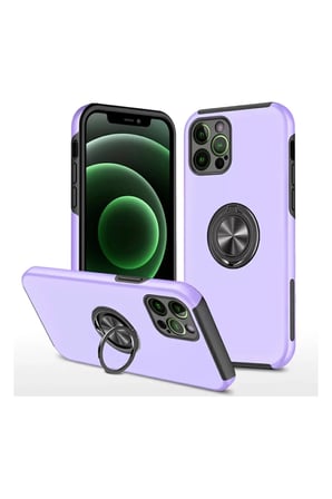 Newface Apple iPhone 12 Pro Max Kılıf Elit Yüzüklü Kapak - Mor