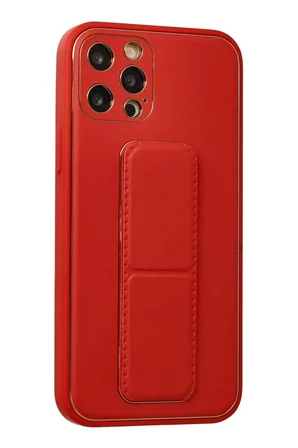 Newface Apple iPhone 12 Pro Kılıf Coco Deri Standlı Kapak - Kırmızı