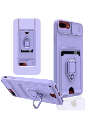 Newface Apple iPhone 7 Plus Kılıf Zuma Kartvizitli Yüzüklü Silikon - Lila