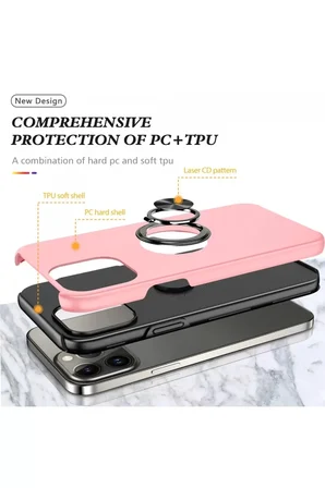 Newface Apple iPhone 13 Pro Kılıf Elit Yüzüklü Kapak - Pembe