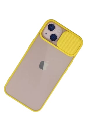 Newface Apple iPhone 13 Kılıf Palm Buzlu Kamera Sürgülü Silikon - Sarı