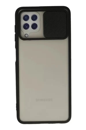 Newface Samsung Galaxy A22 Kılıf Palm Buzlu Kamera Sürgülü Silikon - Siyah
