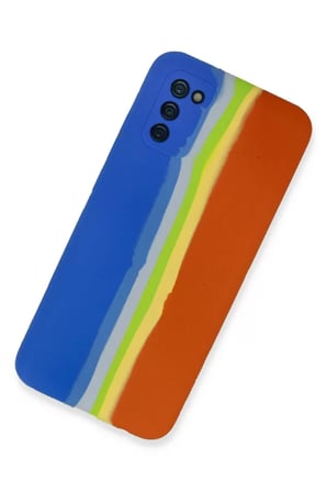 Newface Samsung Galaxy A03S Kılıf Ebruli Lansman Silikon - Mavi-Turuncu
