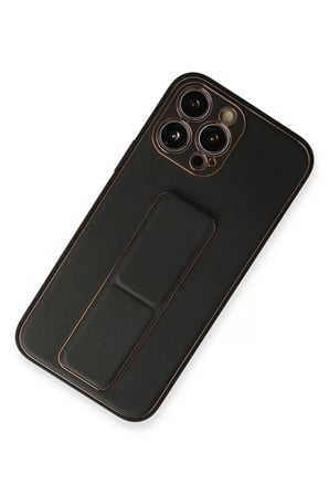 Newface Apple iPhone 13 Pro Kılıf Coco Deri Standlı Kapak - Siyah