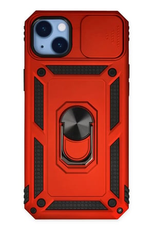 Newface Apple iPhone 14 Plus Kılıf Pars Lens Yüzüklü Silikon - Kırmızı